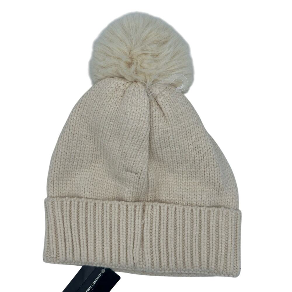 INC International Concepts Women's Embellished Pom Pom Beanie - Ivory - Picture 2 of 4
